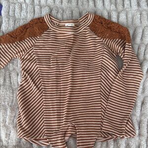 Striped Long Sleeve Top with Lace Accents